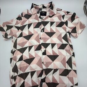 Hollister Men’s Short-Sleeve Geometric Button-Up Shirt — Pink, Black & White